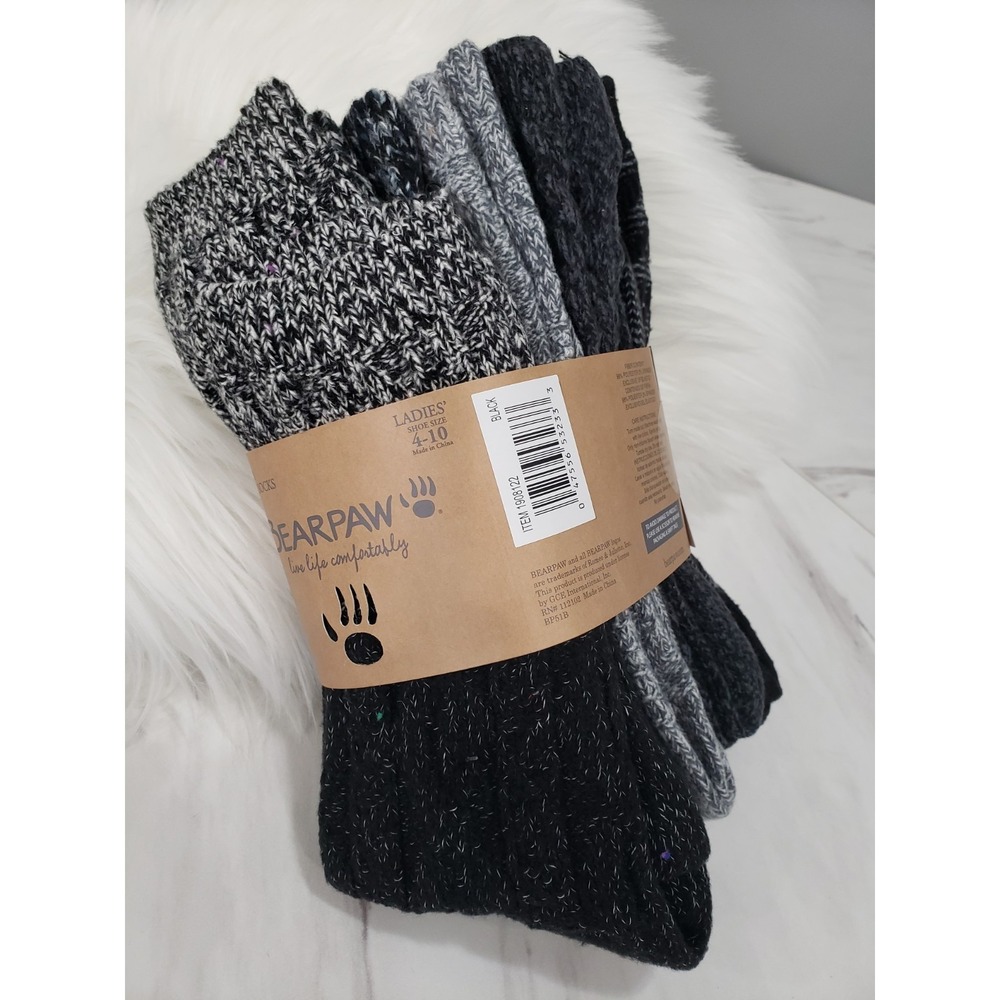 5 PAIRS BEARPAW Women's Boot‎ Socks Size 4-10 gray black dark charcoal winter